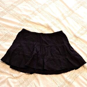 Black cotton mini skirt flared skirt size small layered drawstring